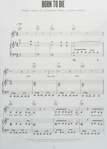 Born to die the paradise edition : piano, vocal, guitar