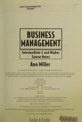 Business Management Intermediate 2 and Higher Course Notes