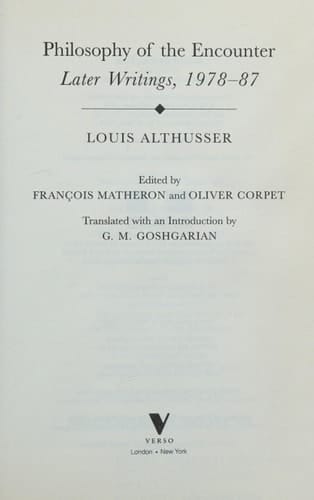 Philosophy of the Encounter Later Writings, 1978-1987