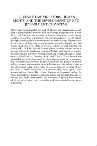 Juvenile Law Violators, Human Rights, and the Development of New Juvenile Justice Systems