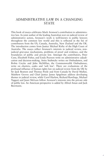 Administrative Law in a Changing State Essays in Honour of Mark Aronson