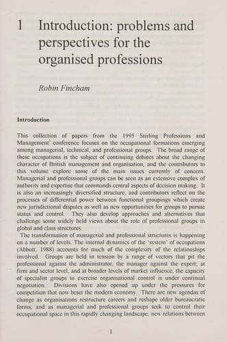 New Relationships in the Organized Professions: Managers, Professionals and Knowledge Workers (Stirling School of Management)