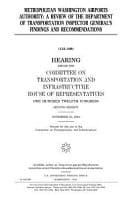 Metropolitan Washington Airports Authority : a Review of the Department of Transportation Inspector General's Findings and Recommendations