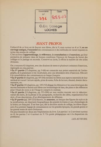 Le français au collège 4e/3e ; orthographe, grammaire, vocabulaire , méthodes de travail, rédaction, étude du texte et de l'image ; préparation au brevet des collèges
