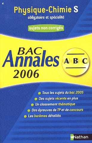 Physique Chimie S obligatoire et spécialité Annales Bac sujets non corrigés