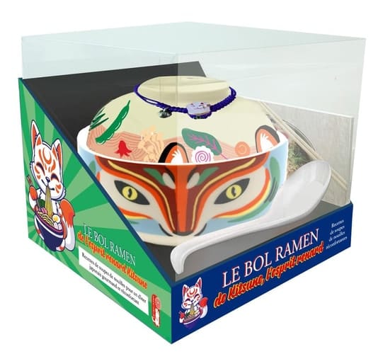Le bol ramen de l'esprit renard Kitsune Ce coffret contient : 1 bol, 1 cuillère décorée et 1 livret de 10 recettes