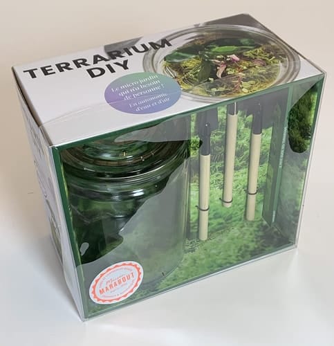 Coffret Terrarium DIY Avec 1 terrarium en verre avec couvercle, 1 kit de trois outils spécial terrarium et 1 guide
