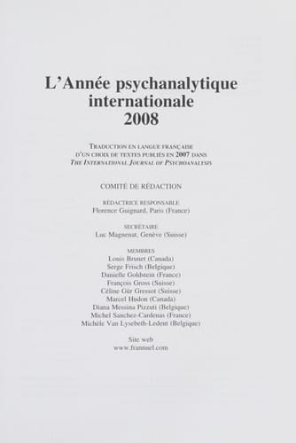 L'année psychanalytique internationale 2008