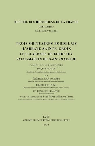Trois obituaires bordelais l'Abbaye Sainte-Croix, les Clarisses de Bordeaux, Saint-Martin de Saint-Macaire
