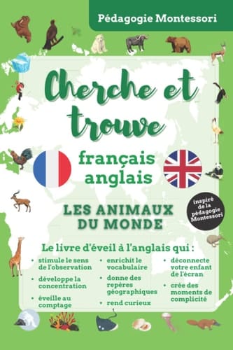 Cherche et trouve français-anglais : les animaux du monde: livre cherche et trouve 4 ans pour apprendre l'anglais en s'amusant avec les animaux du monde (I Spy Bilingual Collection) (French Edition)