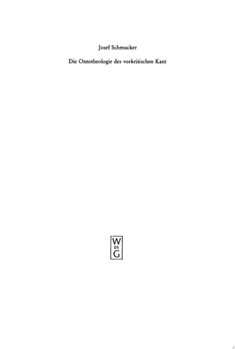 Die Ontotheologie des vorkritischen Kant