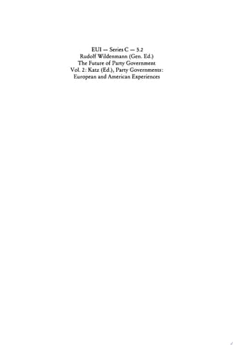 Party Governments European and American Experiences