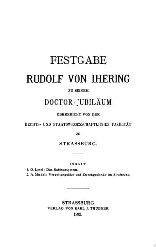 Festgabe Rudolf von Ihering zu seinem Doctor-Jubiläum