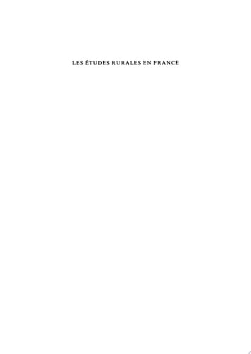 Les études rurales en France Tendances et organisation de la recherche