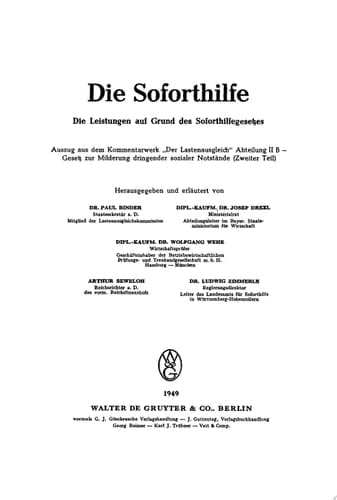 Die Soforthilfe Die Leistungen auf Grund des Soforthilfegesetzes