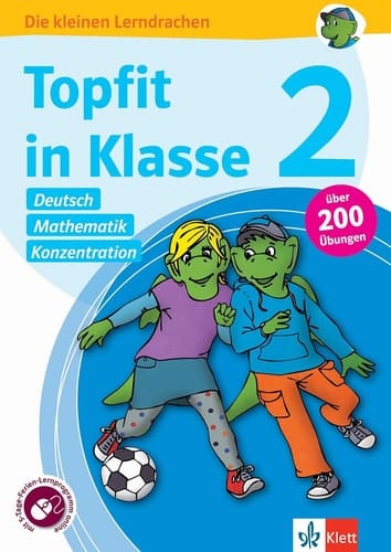 Klett Topfit in Klasse 2 - Deutsch, Mathematik und Konzentration Übungsbuch für die Grundschule, über 200 Übungen, mit Ferien-Lernprogramm online
