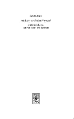 Kritik der strafenden Vernunft Studien zu Recht, Verletzlichkeit und Schmerz