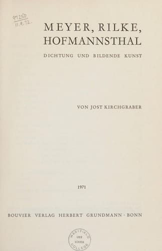 Meyer, Rilke, Hofmannsthal, Dichtung und Bildende Kunst (Abhandlungen zur Kunst, Musik- und Literaturwissenschaft, Band 106)