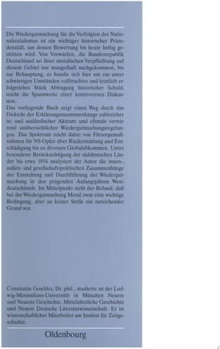 Wiedergutmachung Westdeutschland und die Verfolgten des Nationalsozialismus 1945-1954
