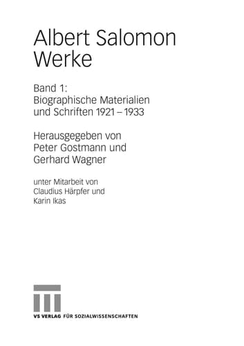 Albert Salomon Werke Bd. 2: Schriften 1934 - 1942