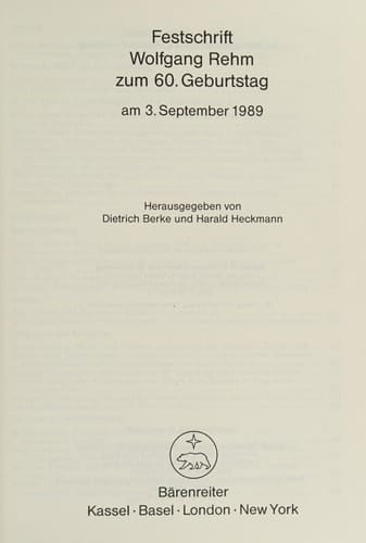 Festschrift Wolfgang Rehm zum 60. Geburtstag: Am 3. September 1989 (German Edition)