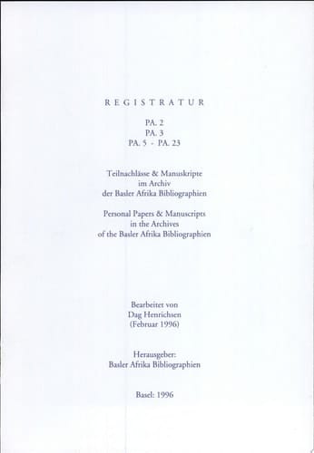 Personal papers and manuscripts in the Archives of the Basler Afrika Bibliographien