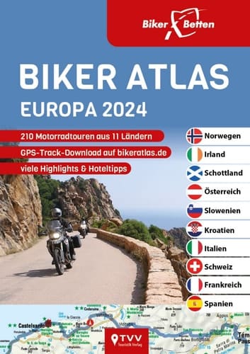 Biker Atlas Europa 210 Motorradtouren aus 11 Ländern, GPS-Track-Download auf bikeratlas.de, viele Highlights & Hoteltipps