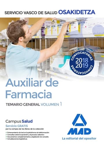 Auxiliar de Farmacia de Osakidetza-Servicio Vasco de Salud. Temario General Volumen 1