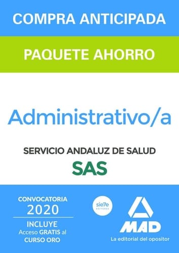 Paquete Ahorro y Test online GRATIS Administrativo del Servicio Andaluz de Salud. Ahorra 72 € (incluye Temario común; Temario específico volúmenes 1, ... 2700 test online gratis y acceso a Curso Oro)
