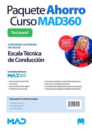 Paquete Ahorro (LIBRERÍA) Curso MAD360 + Libros PAPEL Escala Técnica de Conducción Comunidad Autónoma de Galicia