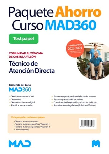 Oposiciones Técnico de Atención Directa de la Administración de la Comunidad de Castilla y León. Paquete Ahorro de Libros y Curso MAD360