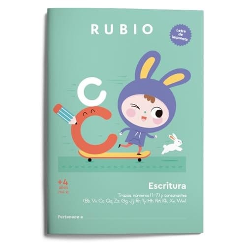 Escritura con letra de imprenta (+4 años). Vol. 2: Trazos, números (1-7) y consonantes (Bb, Vv, Cc, Qq, Zz, Gg, Jj, Rr, Yy, Hh, Ññ, Kk, Xx, Ww)