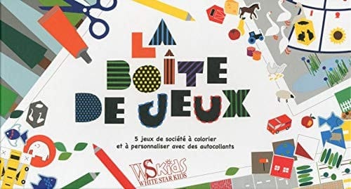 La boîte de jeux - 5 jeux de société à colorier et à personnaliser avec des autocollants