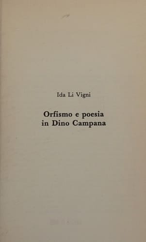 Orfismo e poesia in Dino Campana (Series litteraria) (Italian Edition)