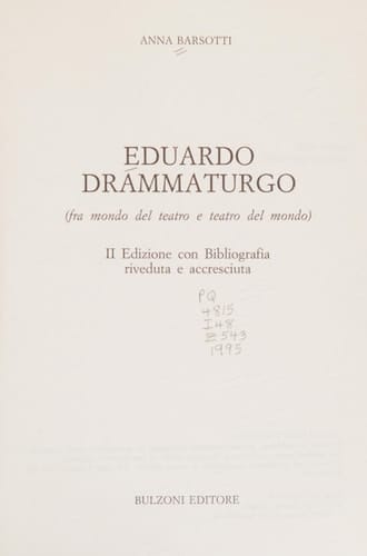 Eduardo drammaturgo: (fra mondo del teatro e teatro del mondo)