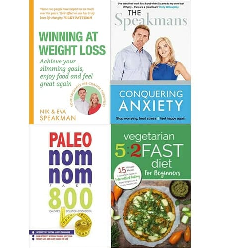 Winning at Weight Loss, Conquering Anxiety, Paleo Nom Nom Fast 800 Cookbook, Vegetarian 5:2 Fast Diet for Beginners 4 Books Collection Set