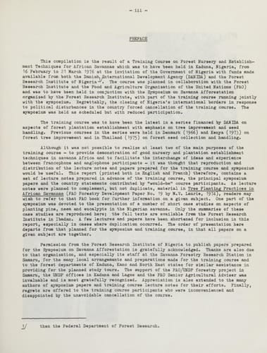 Savanna afforestation in Africa: Lecture notes for the FAO/DANIDA Training Course on Forest Nursery and Establishment Techniques for African Savannas ... Nigeria, 1976 (FAO forestry paper ; 11)