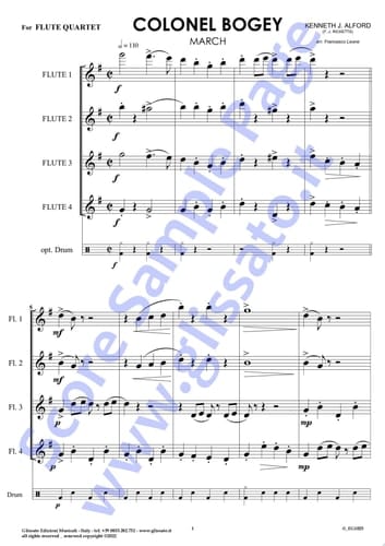 C Flute 3 part of "Colonel Bogey" for Flute Quartet March