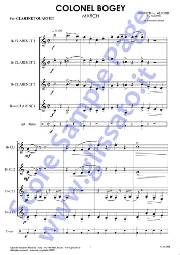 Bb Piccolo Clarinet (instead Bb1) part of "Colonel Bogey" for Clarinet Quartet March