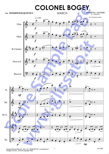 Bb Clarinet part of "Colonel Bogey" for Woodwind Quintet March
