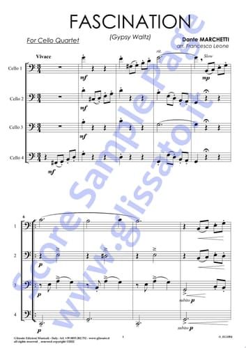 Cello 1 part of "Fascination" for Cello Quartet Gypsy Waltz
