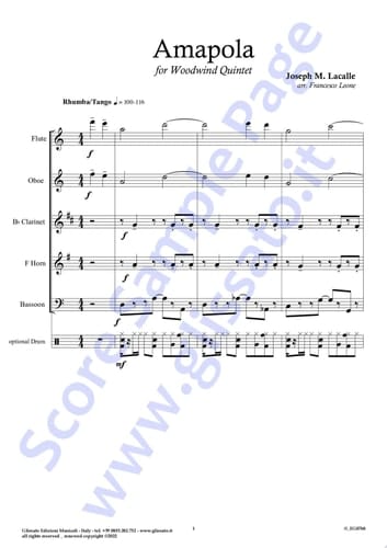 French Horn in Eb part of "Amapola" for Woodwind Quintet Tango/Rhumba