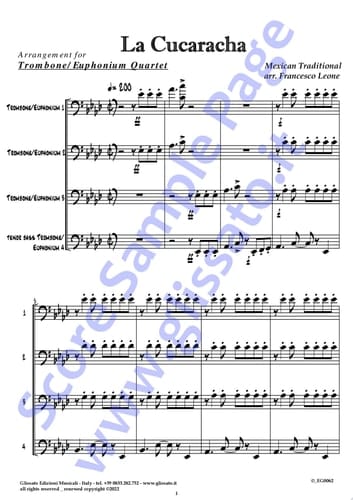 Trombone/Euphonium 1 t.c. part of "La Cucaracha" for Quartet The Cockroach