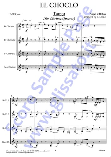 Bb Clarinet 3 part of "El Choclo" for Clarinet Quartet Tango
