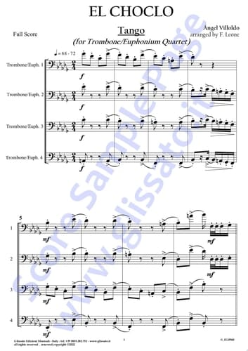 Trombone/Euphonium 4 t.c. part of "El Choclo" for Quartet Tango