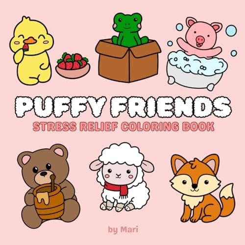 Puffy Friends: Simple & Cute Animal Coloring Book for Adults and Teens, 55 Simple and Big Designs for Relaxation