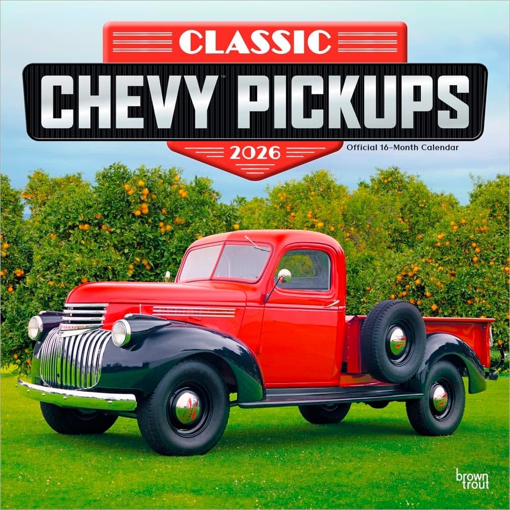 Classic Chevy Pickups OFFICIAL | 2026 12 x 24 Inch (Hanging) Monthly Square Wall Calendar | Foil Stamped Cover | Plastic-Free | BrownTrout | Chevrolet Motor Truck