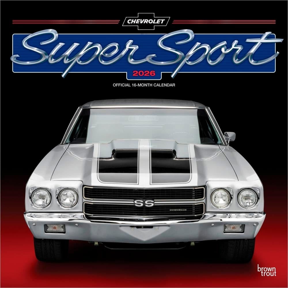 Chevy Super Sport OFFICIAL | 2026 12 x 24 Inch (Hanging) Monthly Square Wall Calendar | Plastic-Free | BrownTrout | Chevrolet Motor Muscle Car