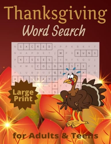 Thanksgiving Word Search Puzzle Book for Adults and Teens: Large Print 8.5 x 11 inch, 30 Puzzles with Solutions