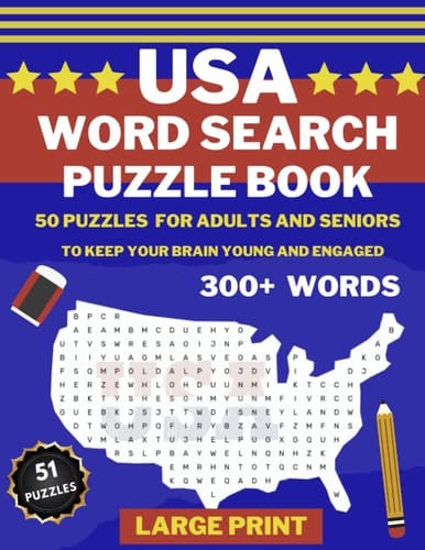 Large Print USA Word Search Book: Over 50 Puzzles For Adult and Seniors to Keep Your Brain Young and Engaged